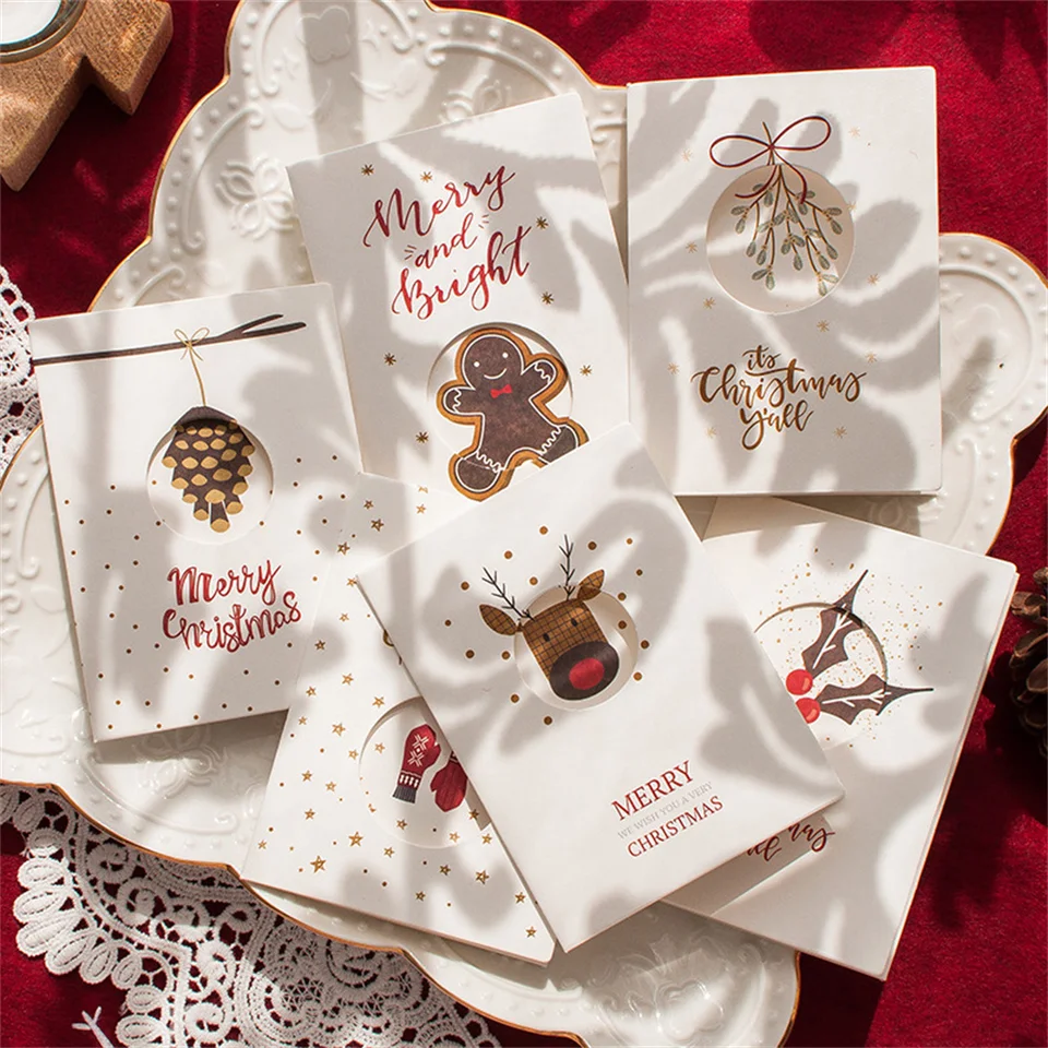 10set veselé Vianoce Trojnásobné pohľadnice s obálkami nálepka Navidad Nový rok Dutina Pohľadu vianočných večierkov požehnaním karty
