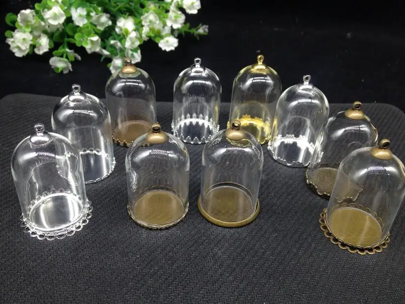 10set/šarža-25*38 mm zvonový nádoba Tvar trubice číry sklenená bublina fľaša a podnos a horný konektor-nález DIY Nález náhrdelníkov
