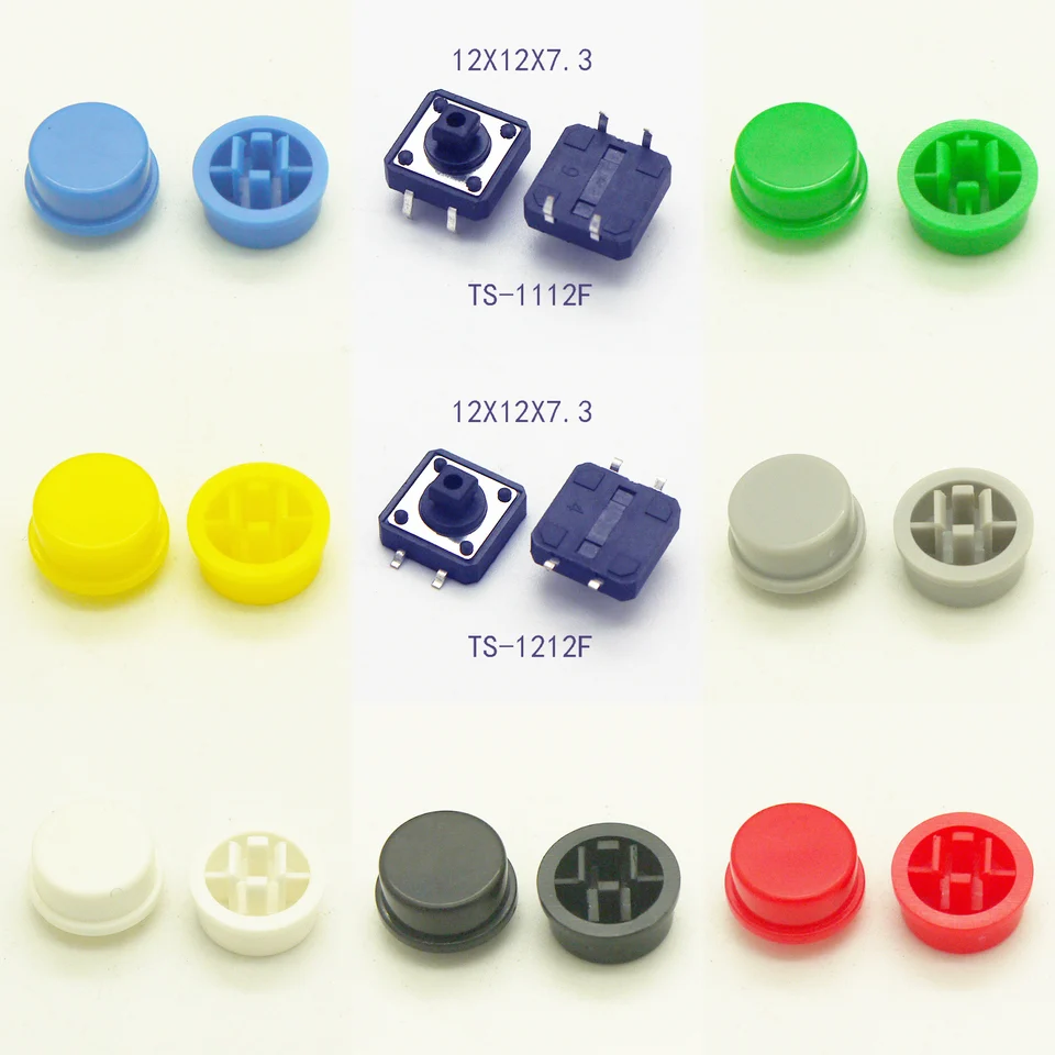 10sety 12*12 mm dočasný prepínač TACT TATKY Pridajte výšku plastových uzáverov 12,3 mm spínač stlačenia