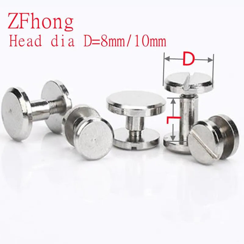 10sety hlavy Dia 8 mm 10 mm mosadz s nikel plochou čiapkou Solid mosadz Chicago Belt Screw Net Nit