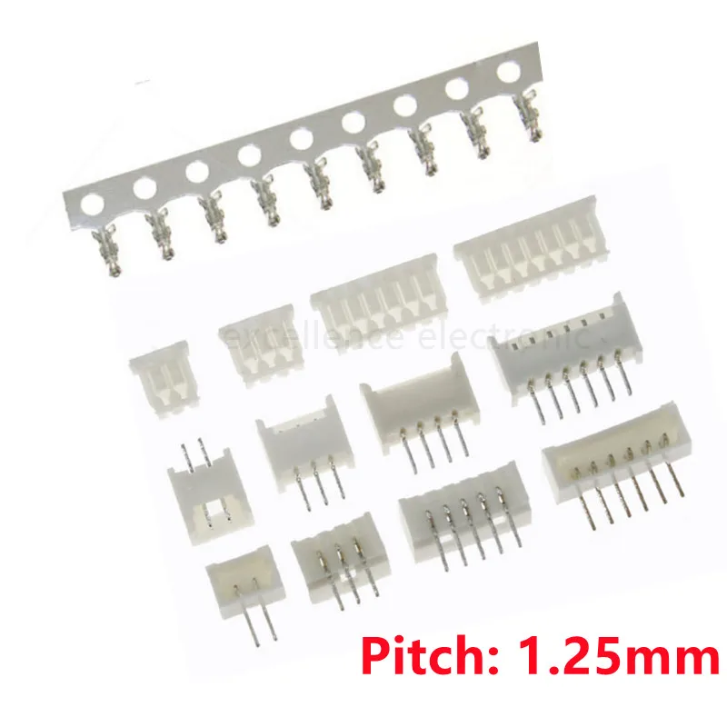 10sety Micro JST 1,25 konektor 1,25 mm hlavička Priamy kolík + kryt + terminál sada 1,25-2/3/4/5/6/7/8/19/10p