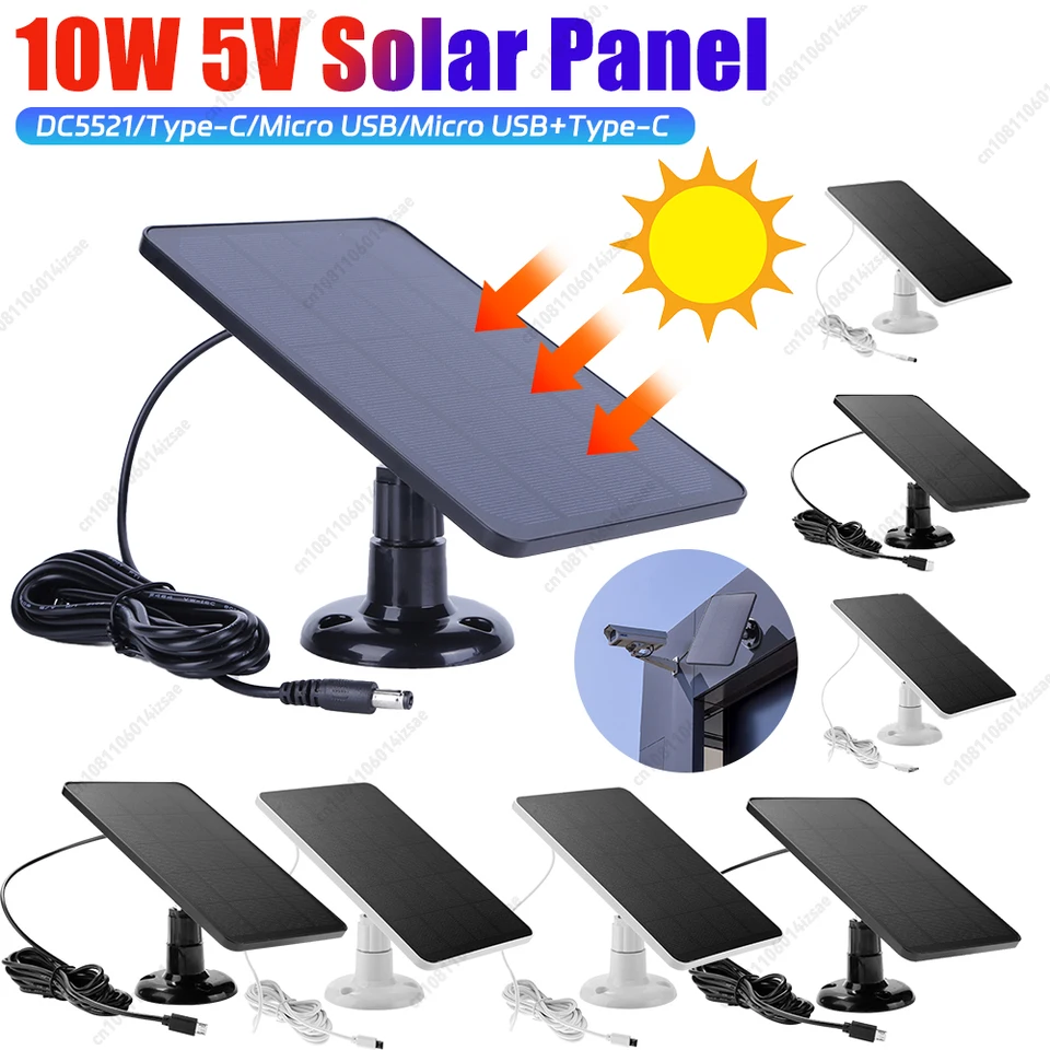 10W 5V solárne panely Vodotesná solárna nabíjačka DC5521/Type-C/Micro USB/Micro USB+Type-C 2in1 Port Outdoor Solar Cells pre fotoaparát