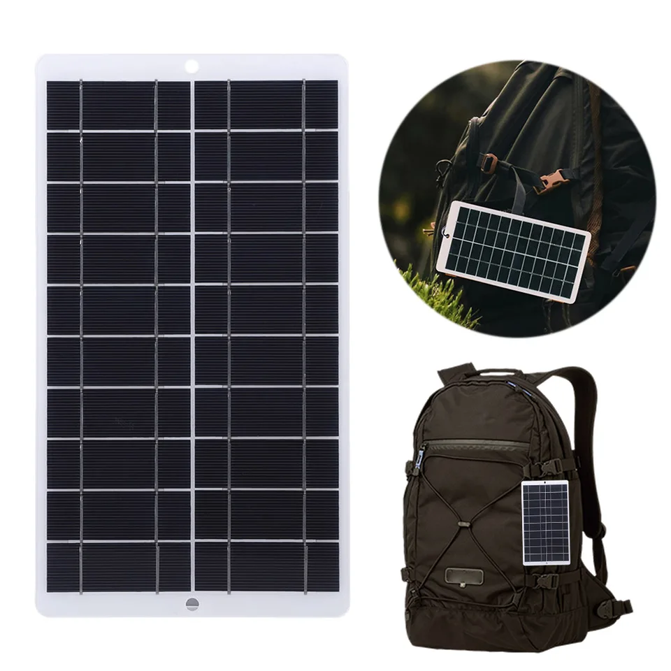 10W 5V Solárny panel Vonkajší solárny článok typu C/Micro USB/5521DC Solar Nabíjací panel s karabínom na kempingové turistické batoh