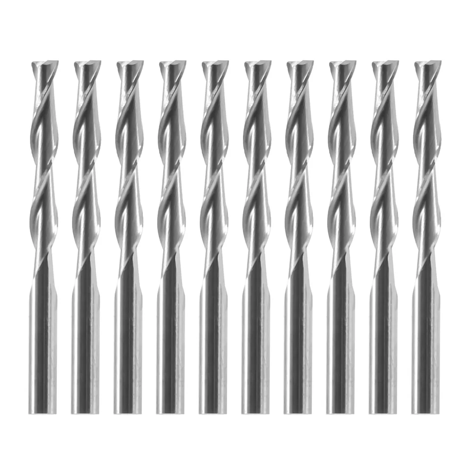 10x 1/8 palca 3,175 mm karbid CNC Dvojité dve flautové špirálové bity koncový mlyn smerovač 22 mm
