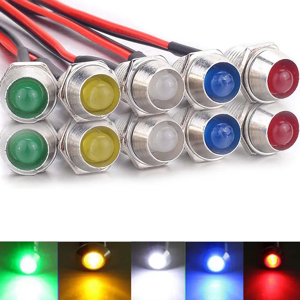 10x 8 mm 12V kovové výstražné LED Výstražné indikátor Light nepremokavá IP67 LED signál LAMP LIMP PILOT DRY DRES DASP PANEL PRE TARBOVÉ