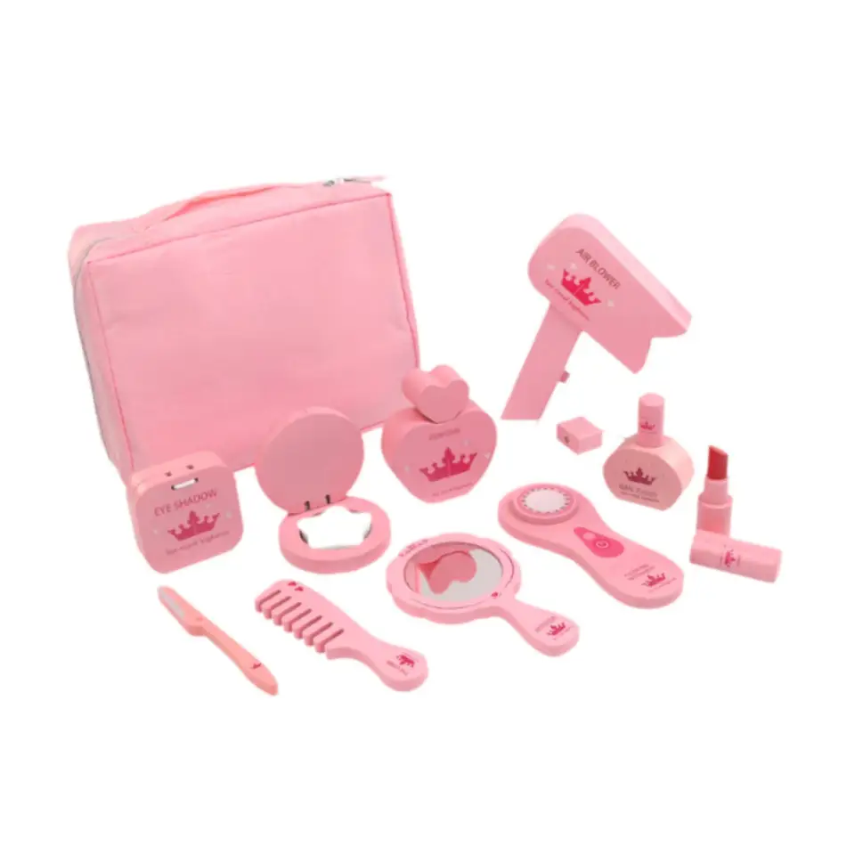 10x drevené make -up hračky predstierajte, že make -up krása set skotožné darčeky s kozmetickou taškou princezná make -up súpravy pre dievčatá