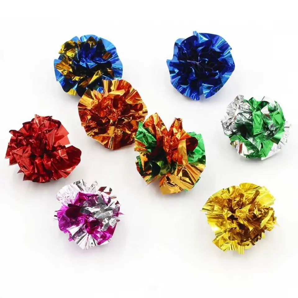 10x svetlo Crinker Foil Cat Hračky guľôčky prsteň papier 5,5 cm mačiatko mačiatko hračky gilter veľké pozlátko gule