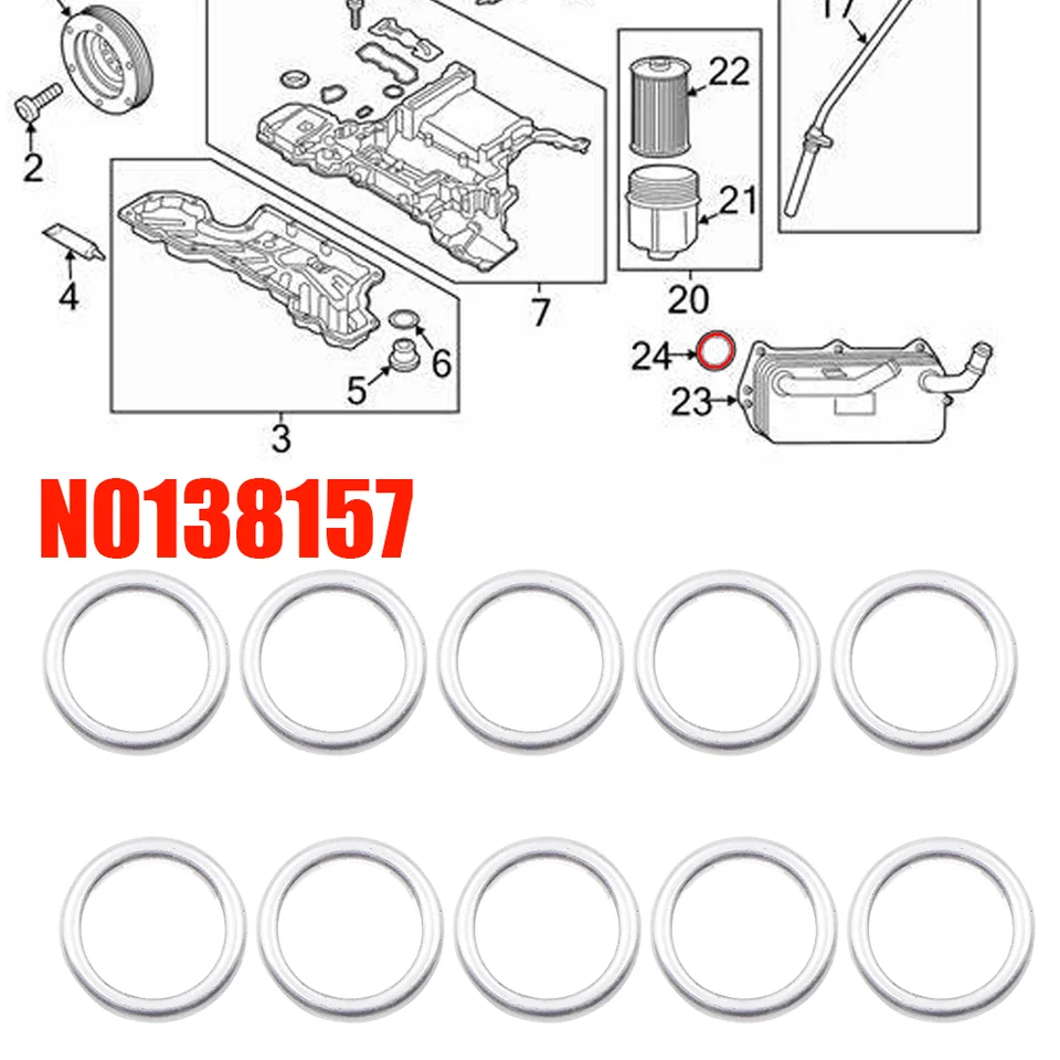 10x vlákno vozidla Olejová odtoková zátka Gaskets M14 Crush Washer Seal Ring pre Audi A4 A6 Q3 Q5 VW Touareg Golf Passat N0138157