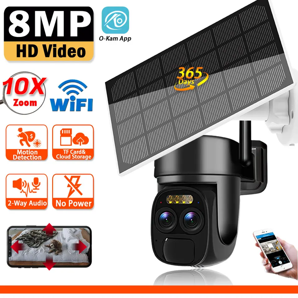 10x Zoom Solar WiFi Fotoaparát s dvoma šošovkami 4K 8MP HD Video sledovanie IP fotoaparát Outdoor Wireless Smart Battery Camera AI sledovanie