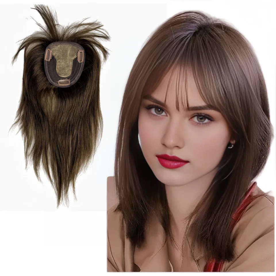 10x12cm čipka Base Base Human Hair Toppers s vlasmi Bangs Fringe Vlasy neviditeľná prírodná sponka na vlasy v predĺžení vlasov Pridajte objem objem