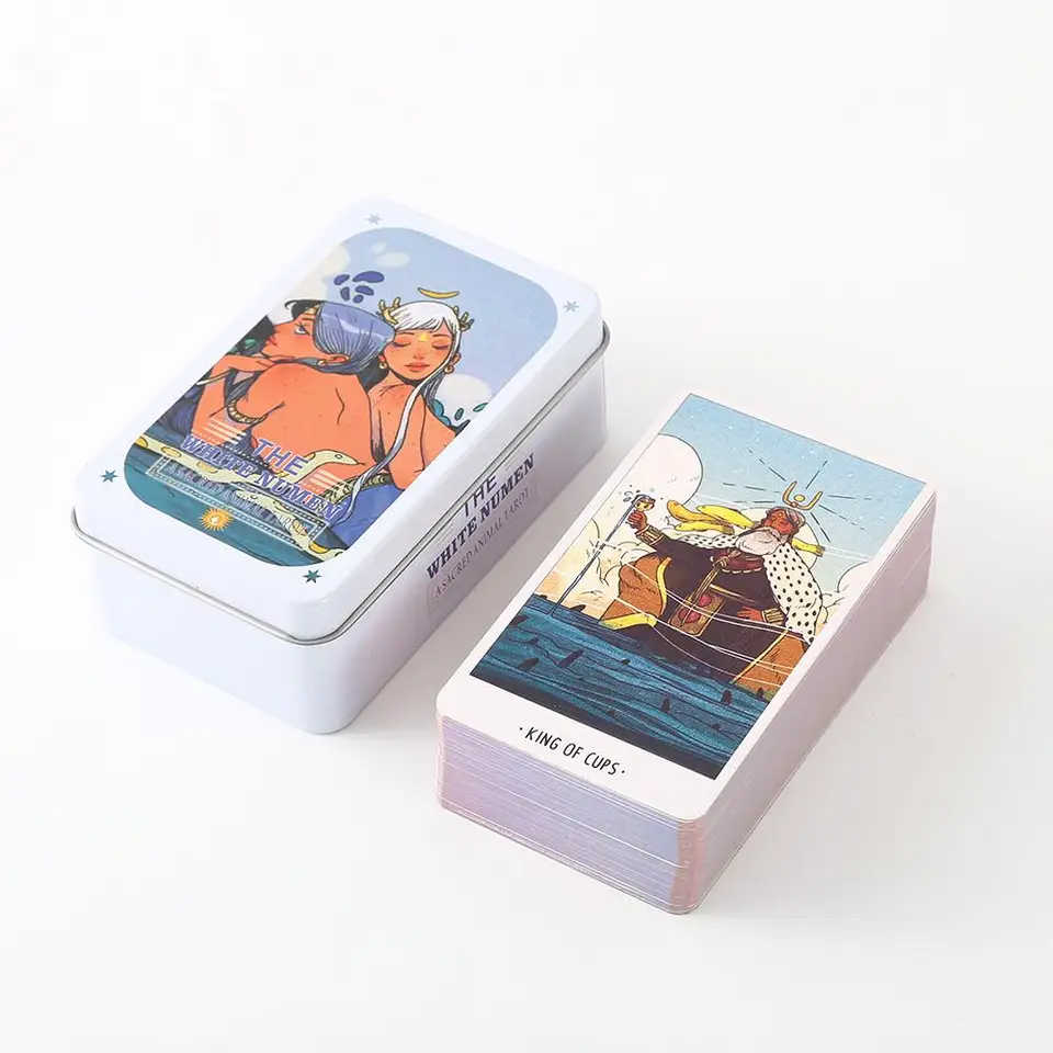 10x6 cm biely numan tarot v plechovke