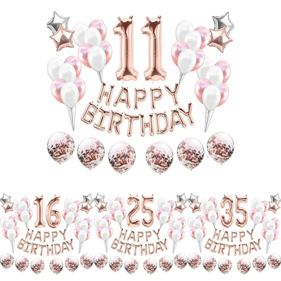 11/11/16/15/35. Happy Birthday Balóny Rose Gold číslo fólia Ballons Dospelé dekorácie Party
