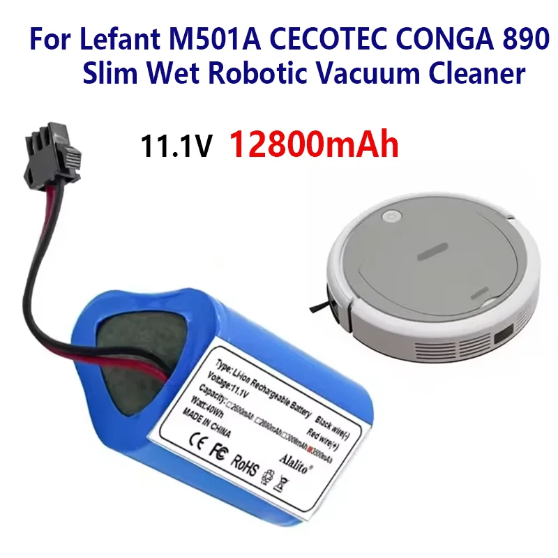 11,1V 12800 mAh batéria pre Lefant M501A Cecotec Conga 890 Slim Conga Slim 890 Conga Slim Wet Robotic Vysováča 10.8v