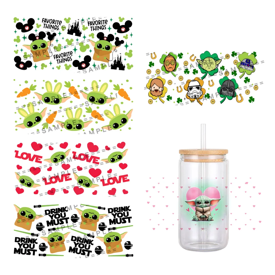 11*24 cm Disney Cartoon Baby Yoda Pattern UV DTF Zábal nálepka DIY pre 16oz sklenené poháre Libbey Glass Cup OBLADOVÉ OBRY