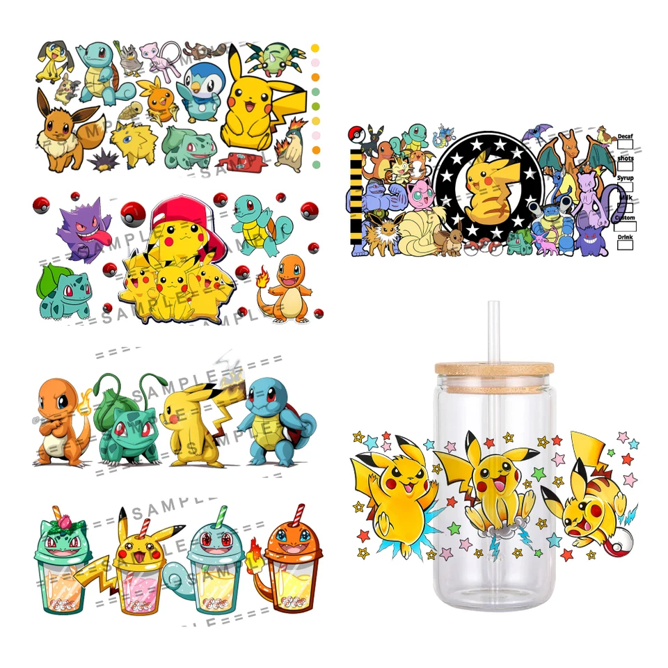 11*24 cm japonská karikatúra anime Pokemon UV DTF zábalovú nálepku DIY pre 16oz sklenené poháre Libbey Glass Cup OBLADOVÉ OBRY
