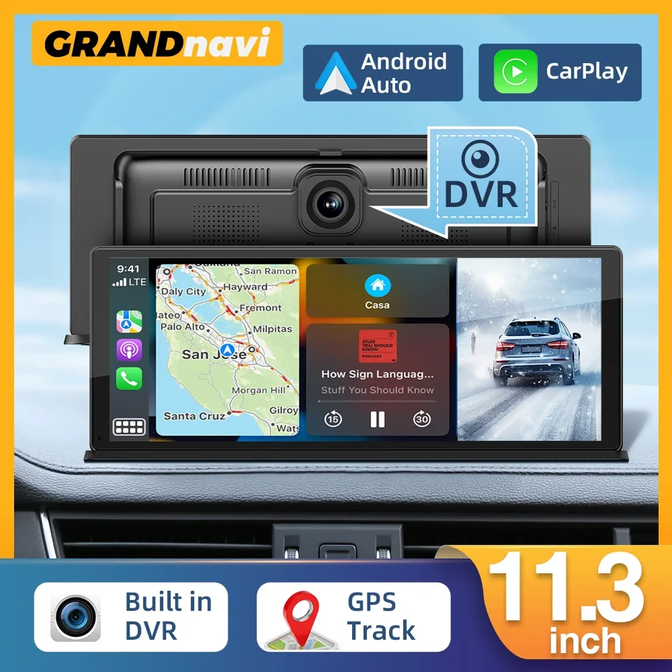 11,3 palcový automobil DVR 4K fotoaparát bezdrôtové CarPlay Android Auto Touch Screen Dash Dash
