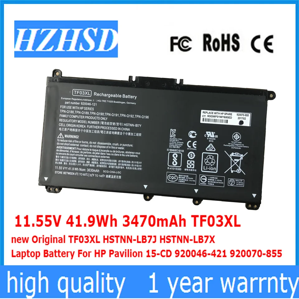11,55V 41.9WH TF03XL HT03XL HSTNN-LB7J HSTNN-LB7X NAPLATÍ NA NAPÁJODNÉHO PAVILU 15-CD 920046-421 920070-855 HSTNN-LB8M TPN-Q207