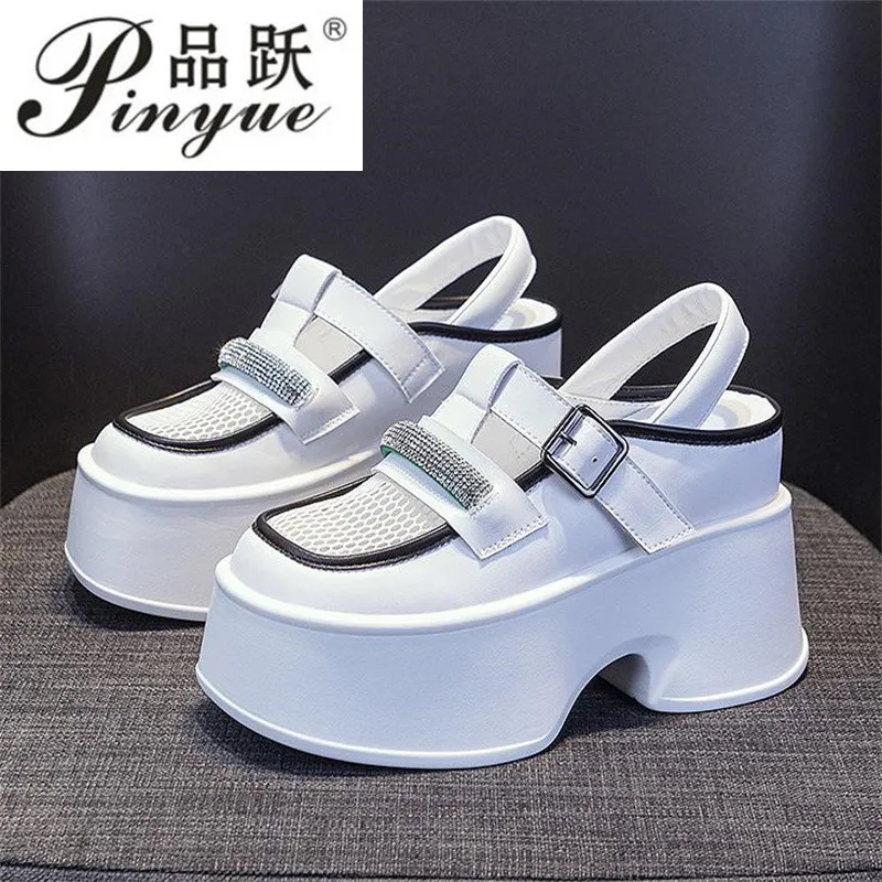 11 cm nová vzduchová sieťka Originálna kožená platforma Chunky tenisky Ženy sandále Príležitostné duté kamienky Summer Stoppers Shoes 33-39