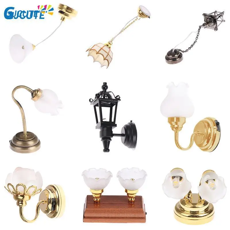 11 štýlov 1/12 Miniatúrny dollhouse stropné svetlo stena Svetlo Mini LED osvetlenie predstieranie Play Doll Furniture Accessories