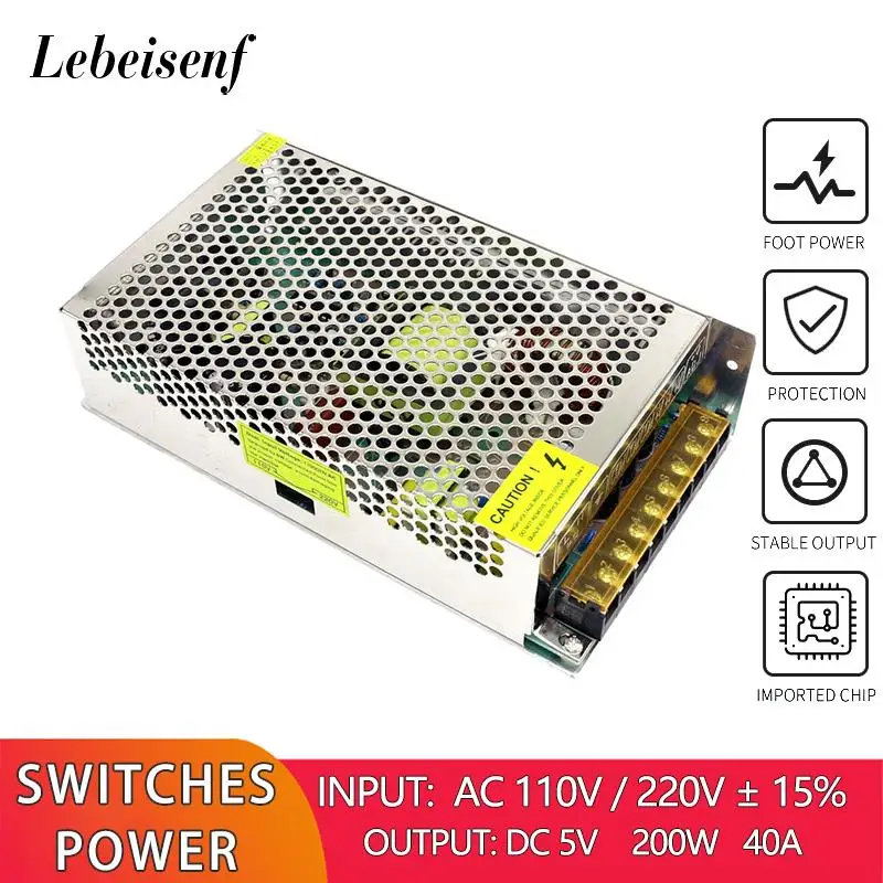 110/220V AC až DC 5V 40A 200W Prevodník prepínača režim napájania LED dióda LED osvetlenie Transformátorový adaptér DC5V AC/DC-EnDosed SMPS