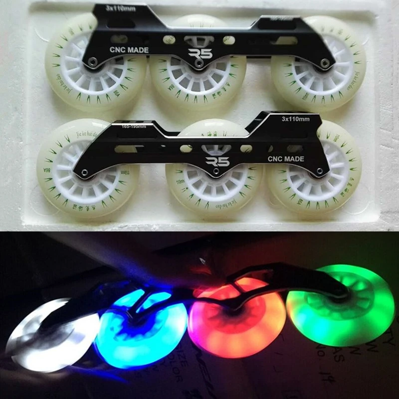 110 mm LED bleskové koleso so 7000 zliatinovými CNC korčuľový rámec ILQ-11 ložisko pre inline rýchlostné korčule topánky Base Base 3x110 mm 1 pár