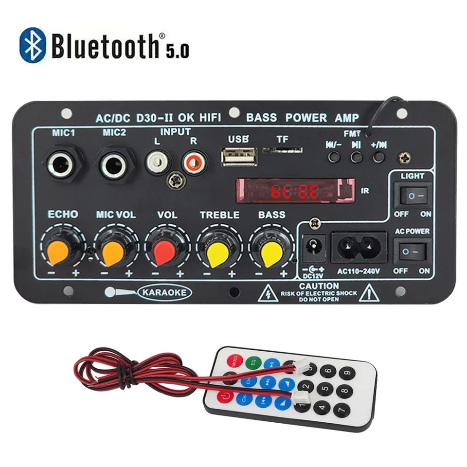 110V 220V 12V digitálny bluetooth zosilňovač subwoofer subwoofer duálny mikrofón karaoke amp reproduktor domáce kina DIY 30W