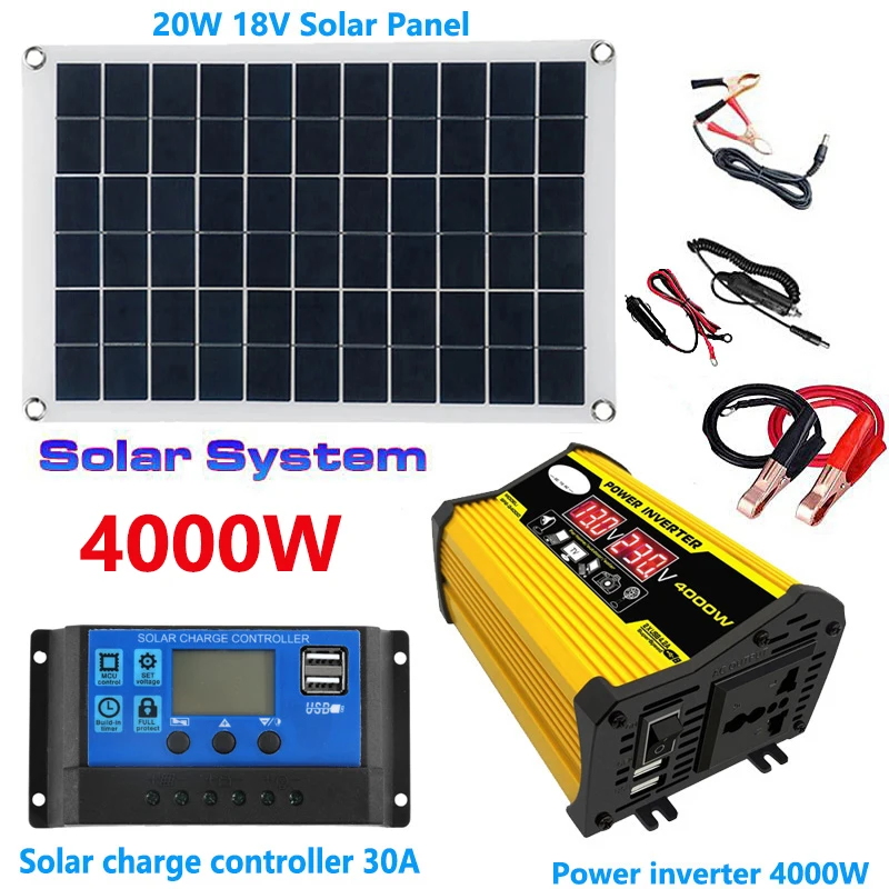 110V/220V Solárny panel Solar Panel 20W Solárny panel 30A Ovládač 4000W Modifikovaný súprava na výrobu energie sinine Vlny