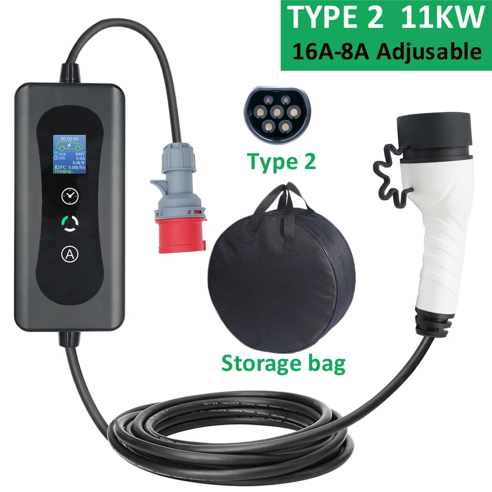 11KW 16A Typ 2 EV Car nabíjačka trojfázové rýchle nabíjanie pre autá prenosné prenosné elektrické vozidlo nabíjačka 5M kábel