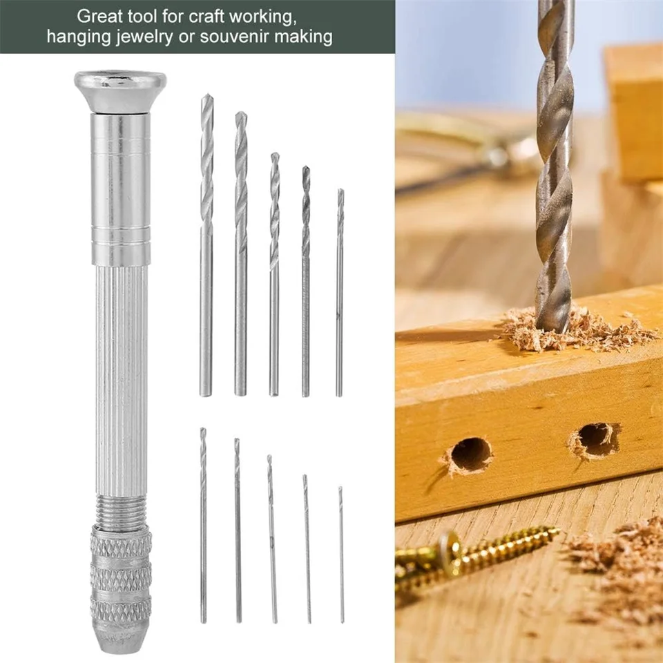 11pcs 1 mm-3,5 mm ručné zákruty vŕtačky Presné kolíky Vise ručné vŕtačka s vŕtacími kúskami sada 11 kusov rotačné nástroje pre model