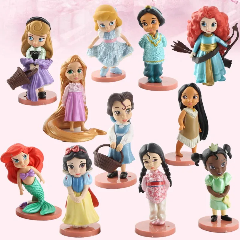 11pcs Disney Princess Action Figures Set Toys Kawaii Rapunzel Snow Cinderella White Snow Fairy Rapunzel Doll Duzd Gift