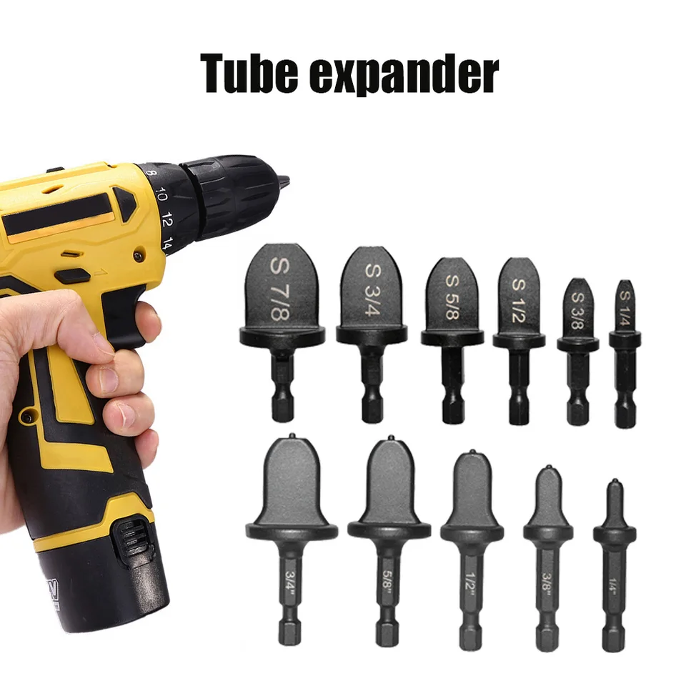 11pcs HVAC Opravy Set swaging nástrojov Bits Bits Bits s 7/8 3/4 5/8 1/2 3/8 1/4 palca medenej trubice Expander Drill Bit