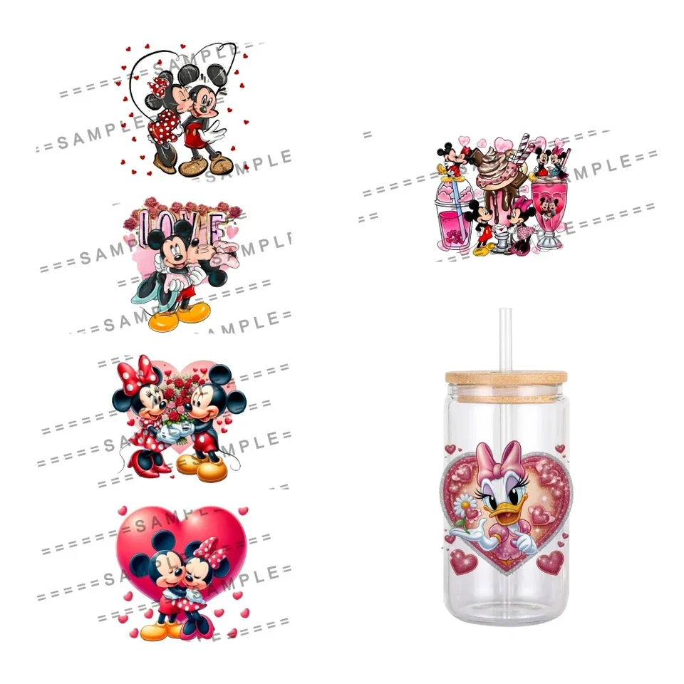 11x12cm Mini Valentine's Day Disney Cartoon Mickey Pattern UV DTF nepremokavé prevody prevodov pre 16oz sklenené nálepky