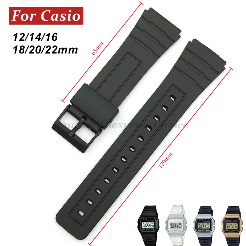 12/11/16/11/22/222 mm Silikónový gumový remienok pre Casio W800H A158/168 AE1200/1300 WatchBand pre SGW400 F91W F84 F105/108 Náramok