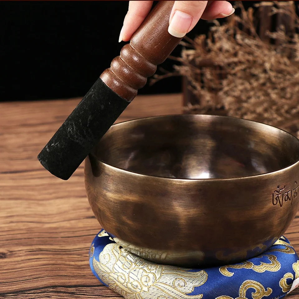 12/18 cm tibetská spevácka misa drevená palička s koženou hlavou Budhistickú čakru na koženú tyčinku Buddha Sound Bowl Stick Stick