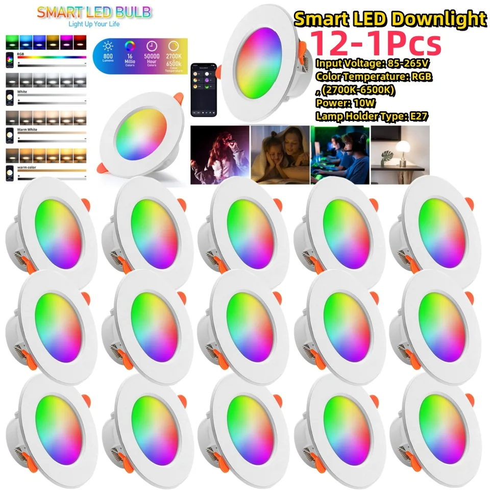 12-1pcs 15 W TUYA Downlight Bluetooth LED SMART CURP SNDOR SNÚCIE SNÚTORY MOUNTION 220V 110V SMALIBA RGB LAMP APP DISTÁRNE Ovládanie SMART SMART