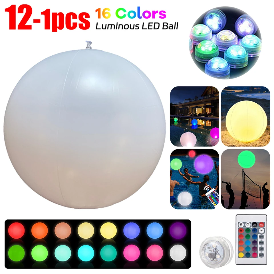 12-1pcs LED voda plávajúce 16 farieb Svetlo svetelné guľky Diaľkové ovládanie vonkajšieho záhradného bazénu LAMPS LAMPS Svadobná hostina Domáca dekorácia