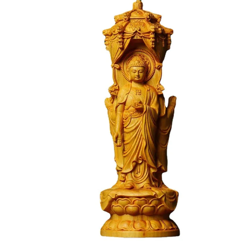 12/20 cm rezbárske rezbárstvo Trojstranné Buddha figuríny troch svätých Guanyin Amitabha socha socha domáce dekorácie drevené umelecké ornament