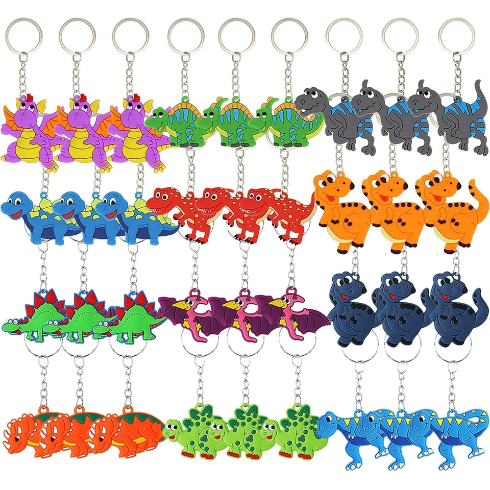 12/22/48ks Dinosaur Party uprednostňuje kľúče Klávesnice Dinosaurus Silikone Keychains Dinosaurus Narodeninové oslavy Earodné zásoby Goodie Bag Fller