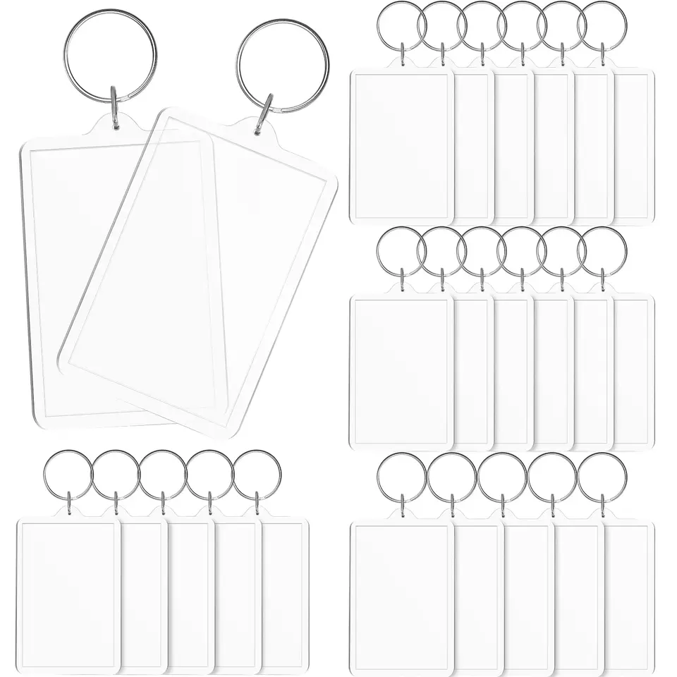 12/22ks Clear obdĺžnik Akrylové kľúče kľúče akrylové kľúče fotograf Photo Picture FotoAd Rám Keyrings Rám Keychain Keyring Vložka
