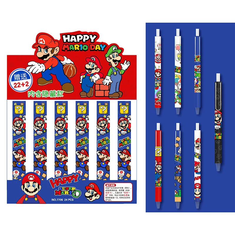 12/22ks Super Mario Cartoon Gel Pen Študent Písanie 0,5 Čierne podpisové pero kancelárske potreby kancelárskych potrieb Darček