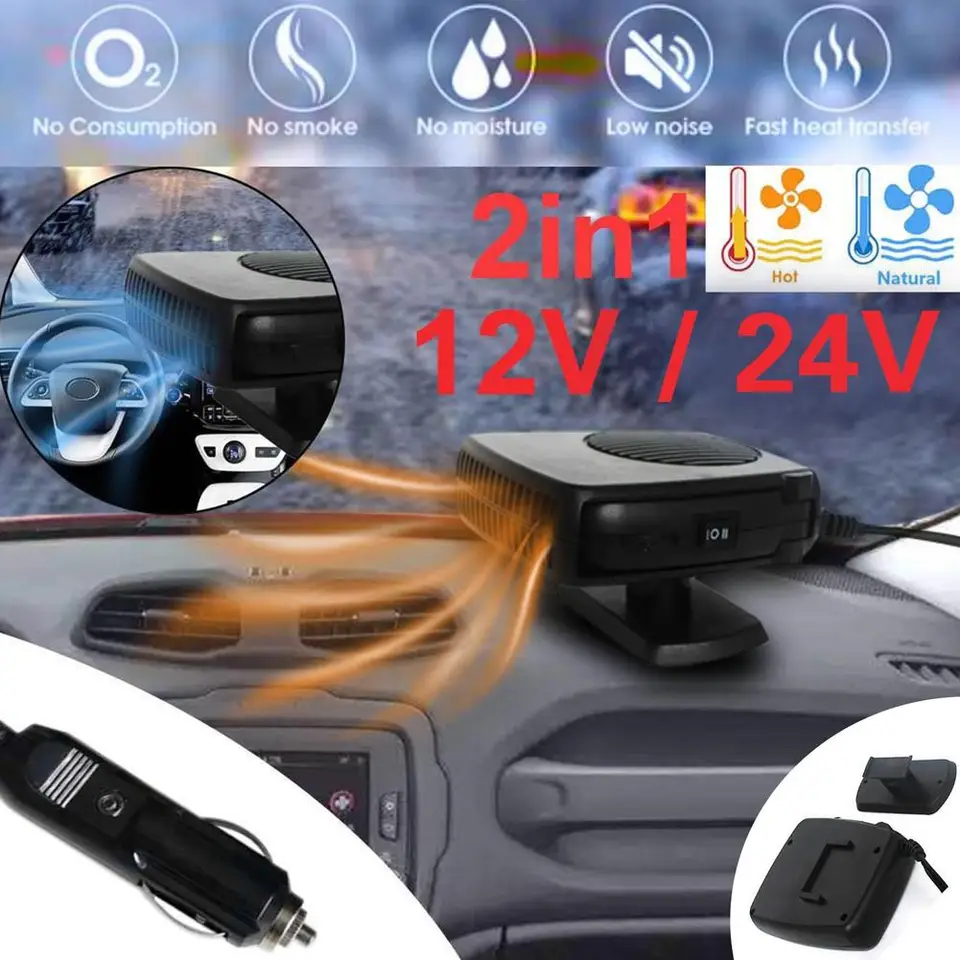 12/24 V Ohrievač automobilov 2 v 1 automobilovom skle rýchle zahrievanie 360 ​​stupňov Otáčanie ventilátorov ventilátorov Ventilátor
