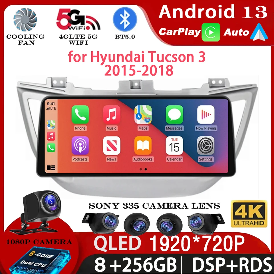 12,3 palca Andriod 13 pre Hyundai Tucson 3 2015 2016 2017 2018 2018 Multimedia Video Player Car Radio Navigation Wireless CarPlay Auto