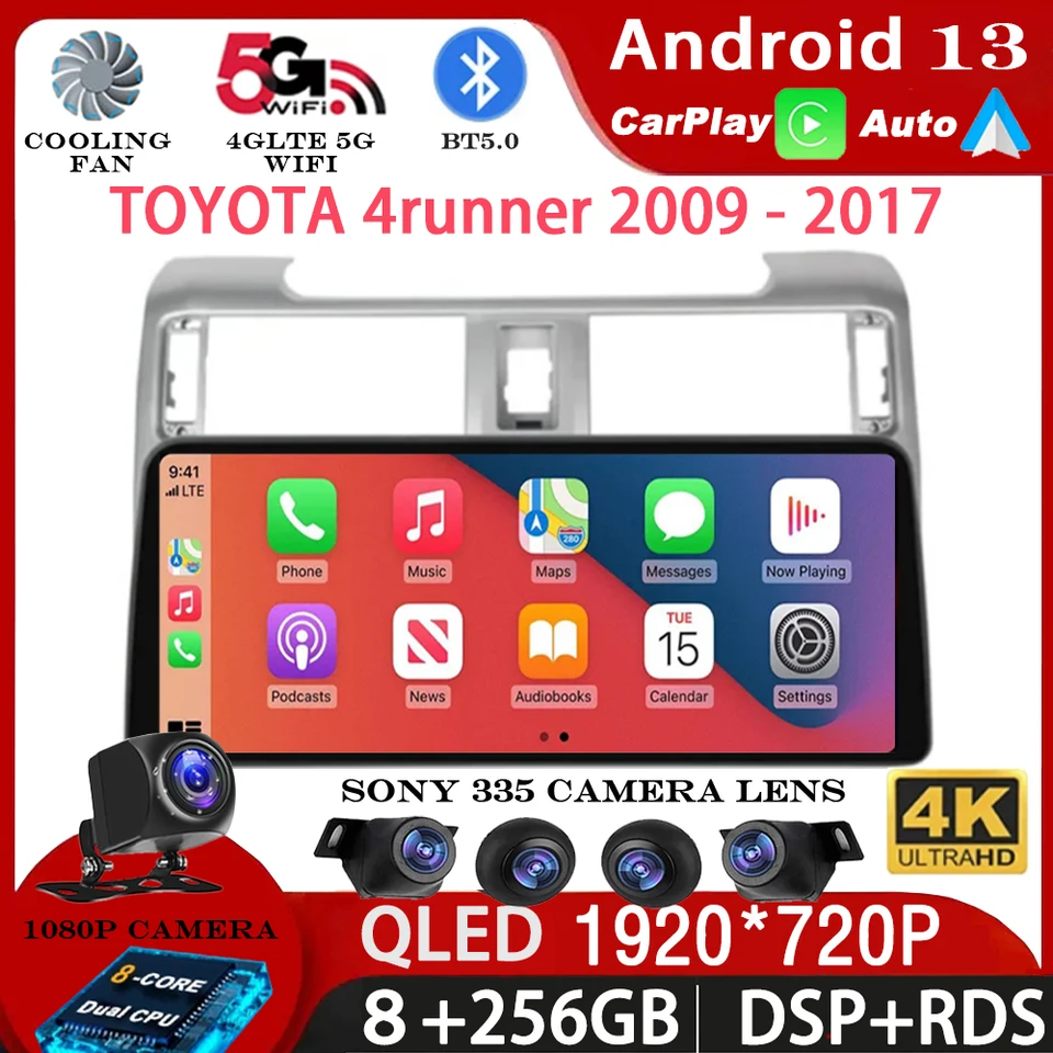 12,3 palca Android 13 pre Toyota 4Runner 2009 - Hlavná jednotka 2017 All In One Car Radio Multimedia Navigation Qled Universal 4G WiFi