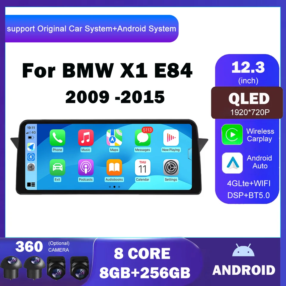 12,3 palca Android Auto pre BMW X1 E84 2009 - 2015 WiFi Car Stereo 1920*720p Player Audio GPS navigácia Multimedia 8 Core BT DSP
