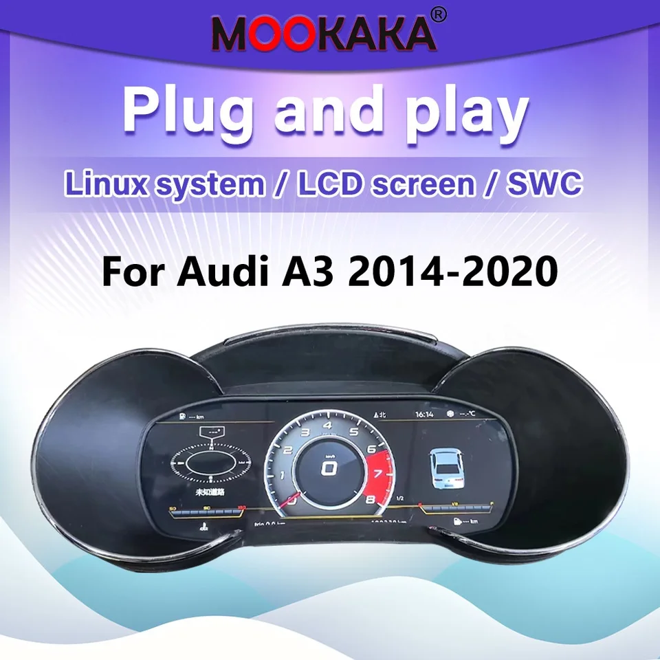 12,3 palca pre Audi A3 2014-2020 CAR LCD Dashboard Player Digital Cluster Virtuálny kokpit Schadometra hlavy obrazovky