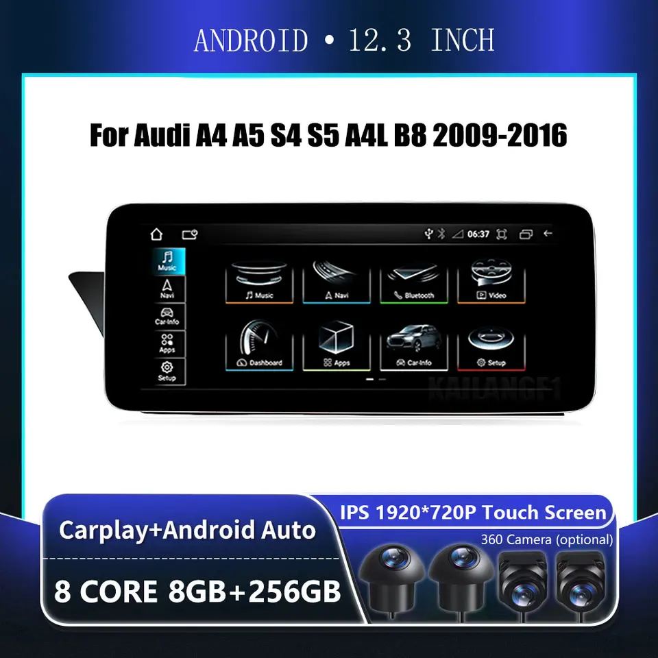 12,3 palcová dotyková obrazovka pre Android pre Audi A4 A5 S4 S5 A4L B8 2009-2016