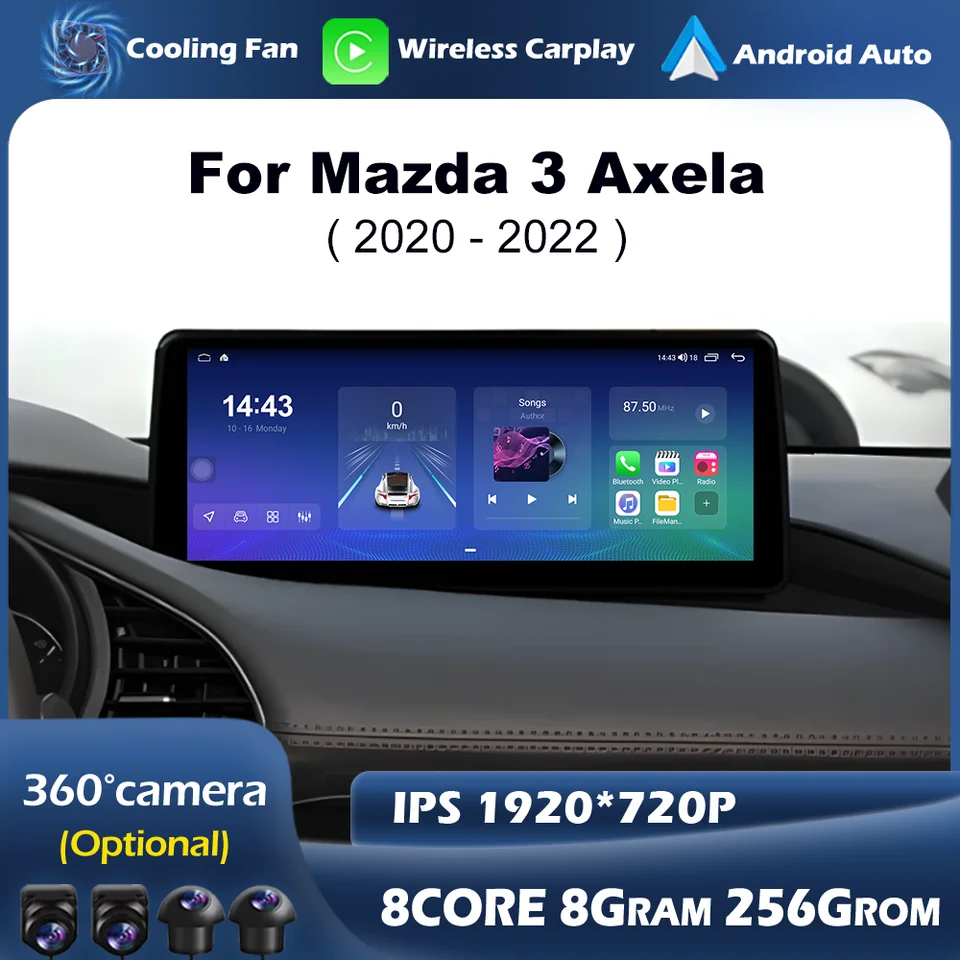 12,3 palcový bezdrôtový CarPlay Car Radio Multimedia Player pre Mazda 3 Axela 2020 - 2022 BT Android OS GPS NAVI 4G WiFi DSP č. 2 DIN