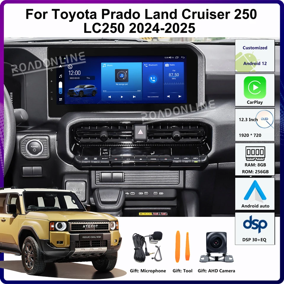 12,3 ”Android 12 pre Toyota Land Cruiser Prado 250 LC250 2023-2025 Multimediálny hráč Stereo prijímač Radio Radio Head Unit CarPlay