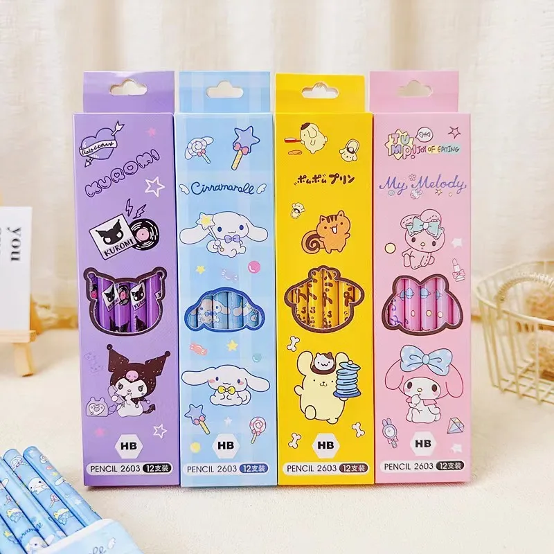 12/48ks sanrio ceruzka Hello Kitty Kuromi My Melody Študenti Stationaly HB Black Write Draw School Deti Boxed Pen Darčeky