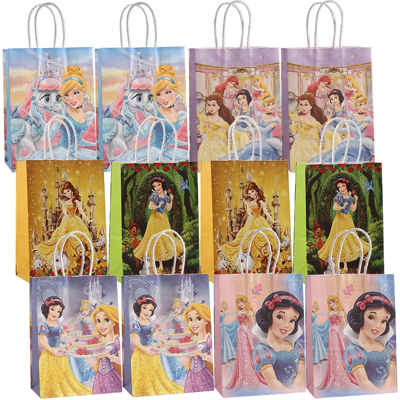 12-60ks Disney Six Princess Paper Candy Bag Box Detská oslava Decor Princess Snehkne biele Belle Popoluška Aurora Darčeková krabica